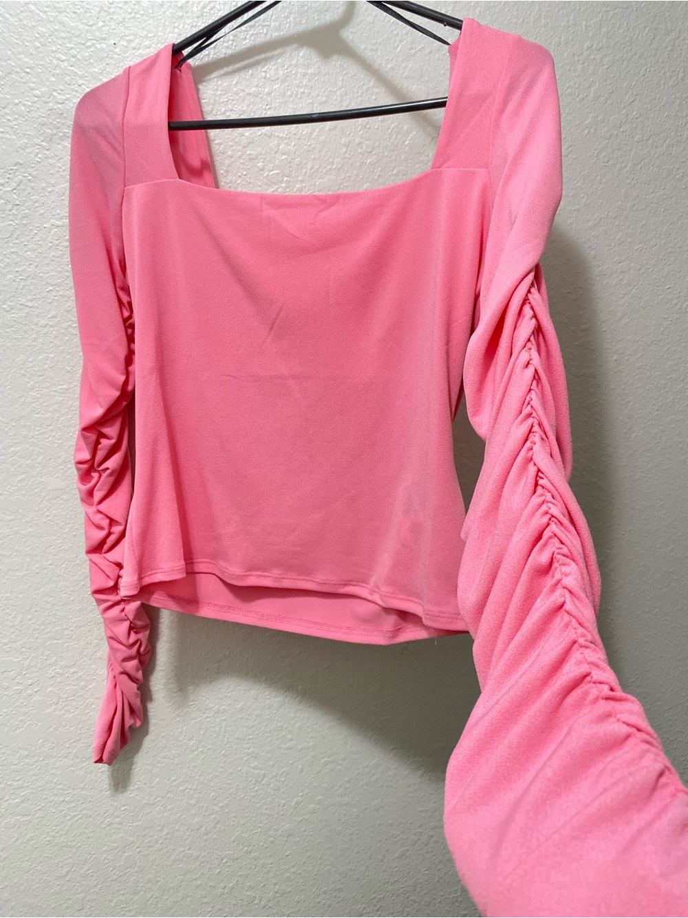 H&M Pink Square-Neck Ruched Sleeve Crop Top